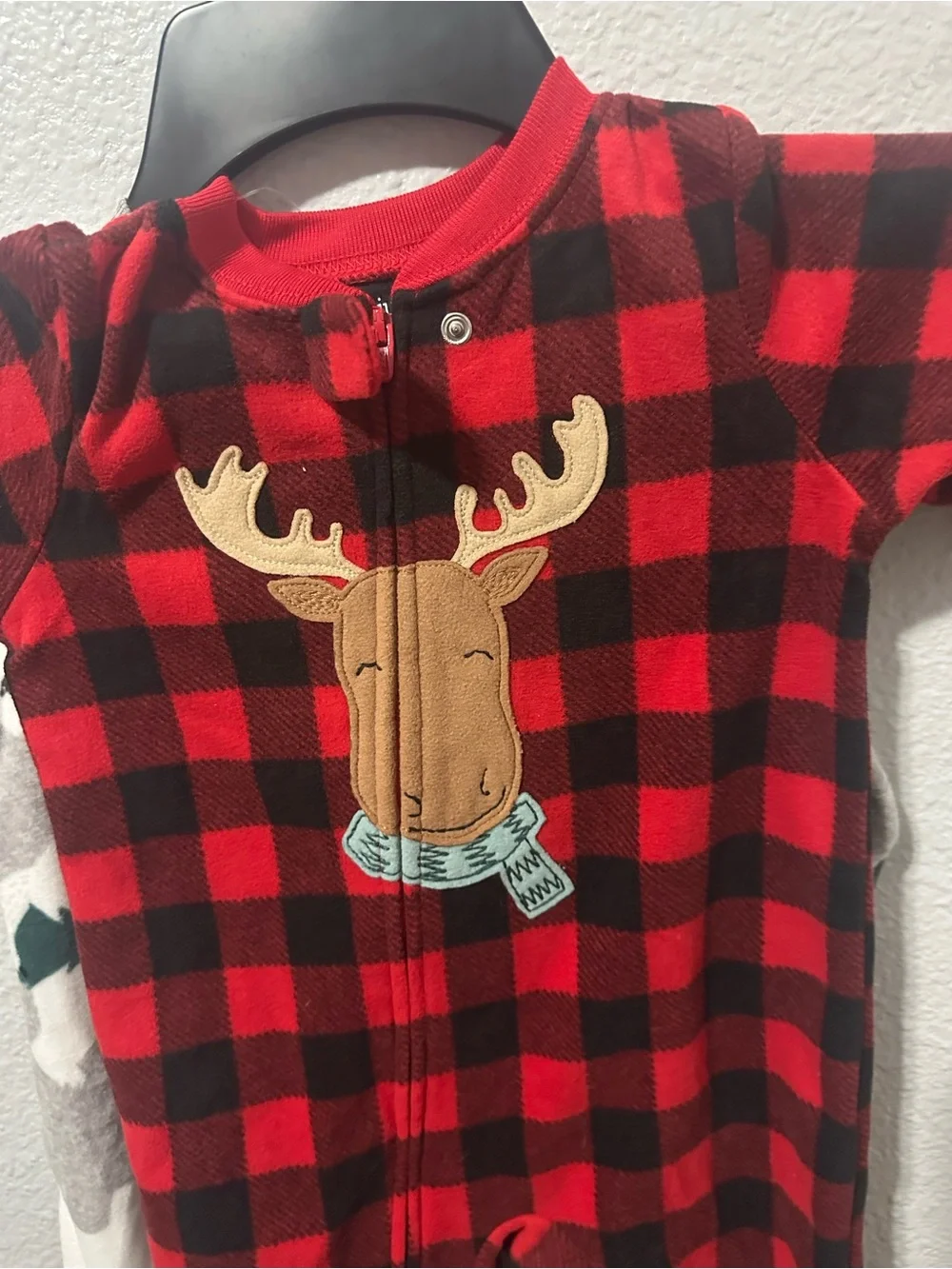 Carter's Red and Black Buffalo Plaid Moose Footed One-Piece